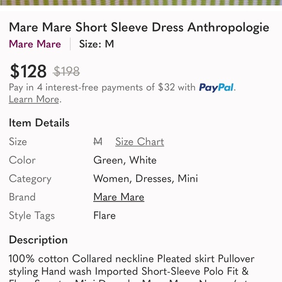 Mare Mare Anthropologie Short Sleeve Polo Dress Green White Stripes Size Small - Picture 11 of 11